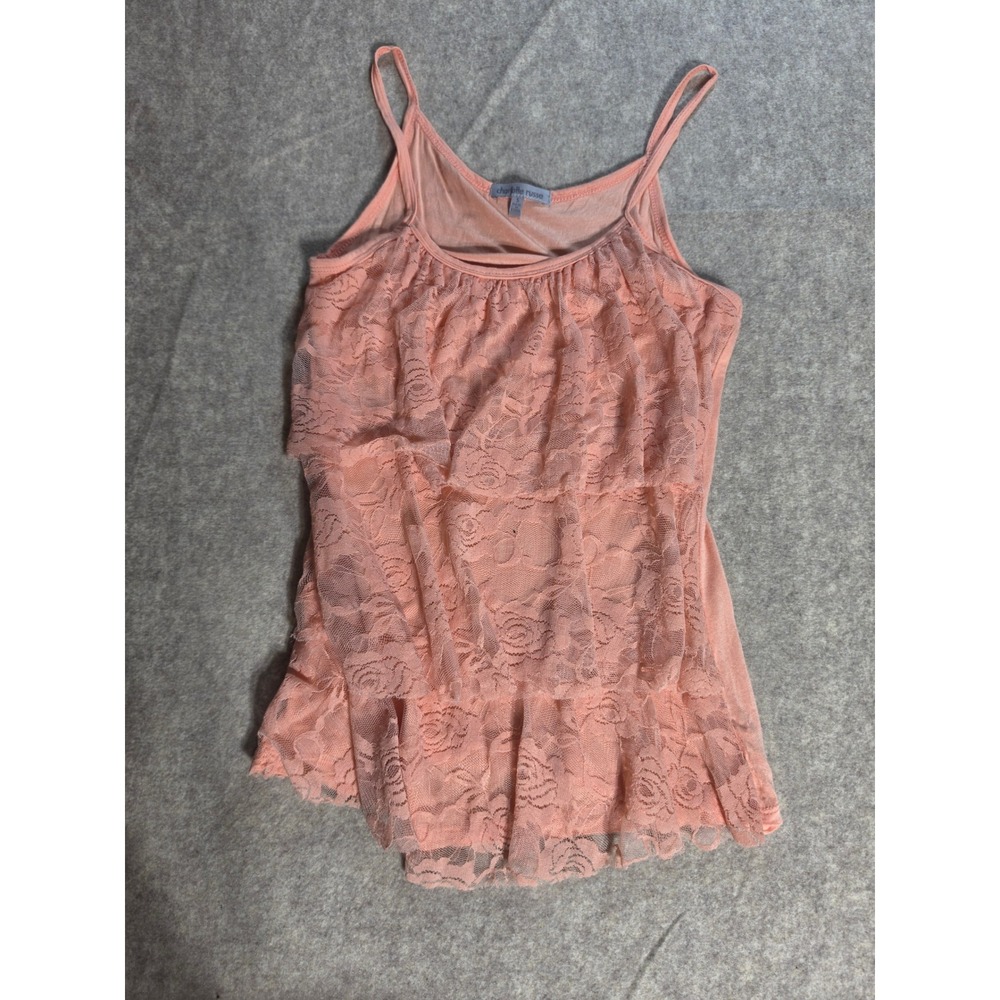 Charlotte Russe Peach Coral Lace Tiered Cami Tank Top Small Spaghetti Strap